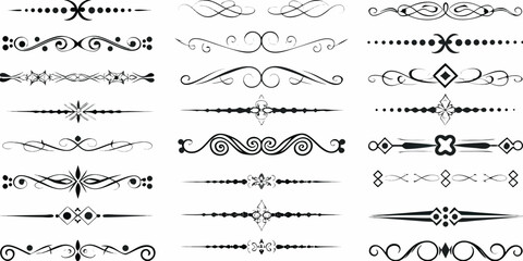 Collection of elegant black decorative ornamental dividers and borders on a white background