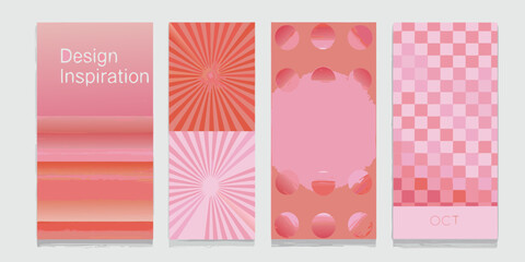 Collection of four abstract vertical design templates featuring pink and coral color palettes and geometric patterns