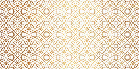 Elegant golden geometric pattern with repeating lattice overlay on white background