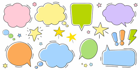 Collection of colorful cartoon speech bubbles and stars with blank space for text