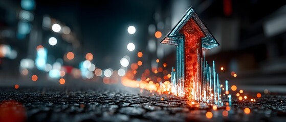 Blue Turquoise Neon Cyan Chart Intense Energy Ground Glassy High Quality Glowing Upward Arrow Pointing Toward Copy Space Template Branding Social Media Poster Banner Marketing Ecommerce  SEO Optimized