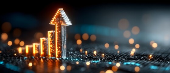 Cyan Blue Turquoise Neon Ground Glassy High Quality Glowing Upward Arrow Pointing Toward Top Right Designed Social Media Poster Banner Marketing Ecommerce Web Print Copy Space Template B SEO Optimized