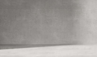 Gray background with cement wall texture. Minimalist abstract background for product presentations with soft shadows from the window