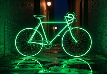 Fototapeta premium Abstract & Geometric, Green neon bicycle – minimal glow,for wallpaper, background, print design, metal poster, print canvas 