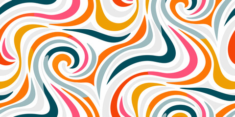 Vibrant retro swirl pattern with bold colors and organic flowing shapes