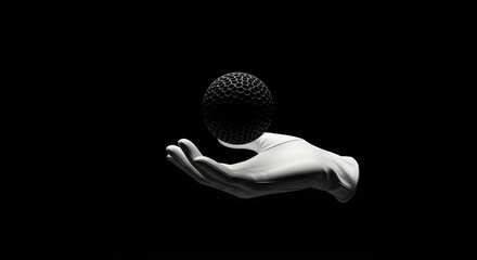 A silk glove holds a sphere of absolute silence, a surreal metaphor for the power of quiet, delicate control, and the careful handling of a profound void