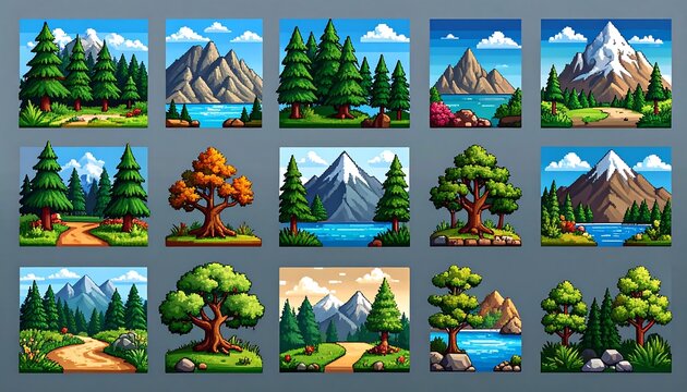 Collection of pixel art landscapes