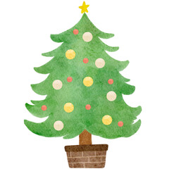 水彩で描いたクリスマスツリーのイラスト