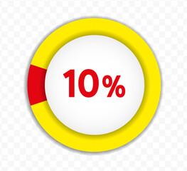 Percentage icon set. Progress or loading percentage circles containing 10% 