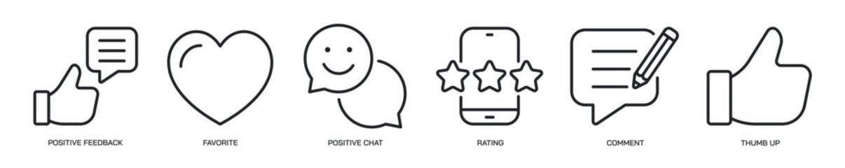 Feedback thin line icon set. Web minimal editable stroke icons