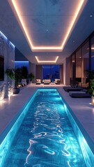 Obraz premium Luxurious Indoor Pool with Modern Design and Ambient Lighting