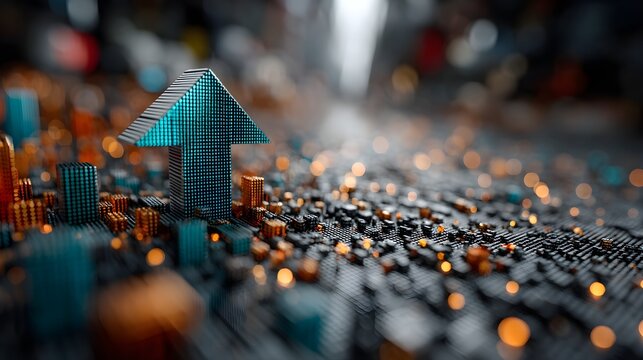 Blue Neon Turquoise Growth Rises Futuristic Digital Surface Supported Vertical Holographic Bars Resembling Candlestick Charts Marketing Ecommerce Web Print Copy Space Template Branding S SEO Optimized