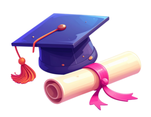 Cheerful Academic Achievement Icon – 3D Cap and Scroll Cartoon Style