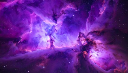 Obraz premium Majestic Purple Nebula Cosmic Clouds Stars in Deep Space Background.
