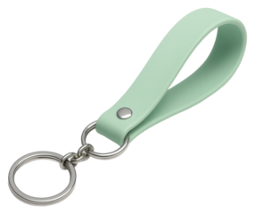 Pastel Green Wrist Strap with Metal Keyring White Background