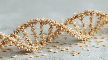 DNA helix made from rice grains symbolizes life and nature connection