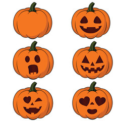 Halloween Pumpkin Vector Icon Set – EPS10, Flat Illustration