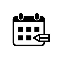Monochrome calendar and pencil icon. Time and schedule management symbols.