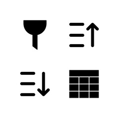 Filter Sort Ascending Sort Descending and Table Icon Set for Mobile Application