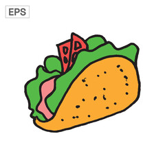Delicious Cartoon Taco with Lettuce, Tomato, and Filling