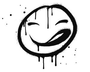 smiling face emoji character. Spray painted graffiti smile face in black over white. isolated on white background
