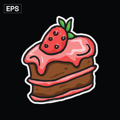 Delicious slice of strawberry cake, hand-drawn style