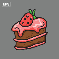 Delicious slice of strawberry cake, hand-drawn style