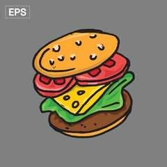 Delicious Hand-Drawn Burger with Fresh Ingredients