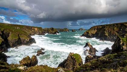 Coastal Scene Dramatic Ocean Waves Crashing