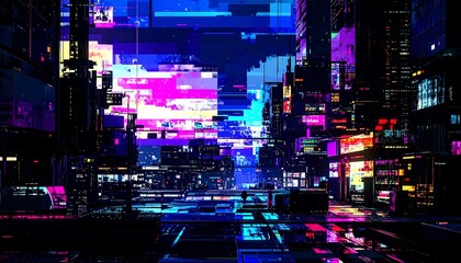 Cyberpunk city street scene