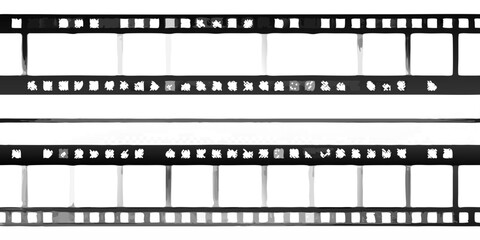 Abstract black and white film strip with damaged frames and glitches