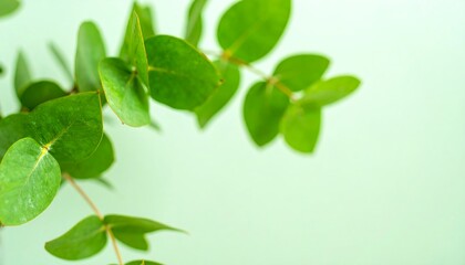 Fresh eucalyptus leaves on a mint-green backdrop