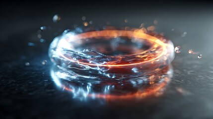 Abstract technology background with glowing ring of water and fire elements