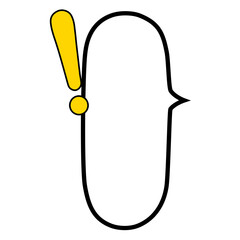 黄色いベタ塗りのビックリマーク付き右口で縦長で楕円の吹き出し