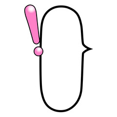 テカリ有るピンクのビックリマーク付き右口で縦長で楕円の吹き出し