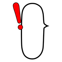 赤いベタ塗りのビックリマーク付き右口で縦長で楕円の吹き出し