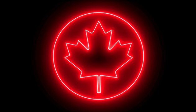 Neon maple leaf in circle