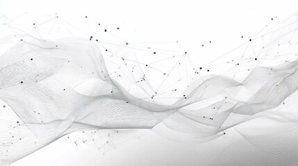 Abstract network of interconnected points and lines creating flowing, wave-like shapes