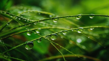 Fresh Green Grass with Raindrops Reflecting Natural Light Sparkle