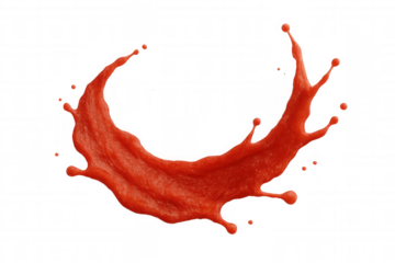 Crimson liquid splashing, forming vivid curved arc with dramatic fluid motion, highlighting intense color movement against clean transparent backdrop