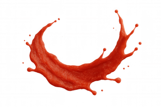 Crimson liquid splashing, forming vivid curved arc with dramatic fluid motion, highlighting intense color movement against clean transparent backdrop