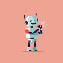A cheerful robot character clapping its hands, showcasing a playful and friendly design.