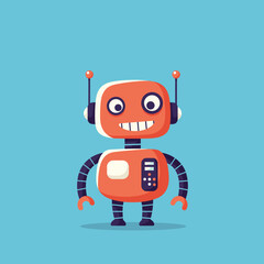 A cheerful cartoon robot with a smiling face and antennas, designed in a playful style.