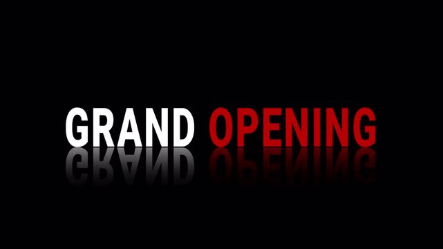 4K Elegant Grand Opening text with reflection on a dark background for business launch announcements and events