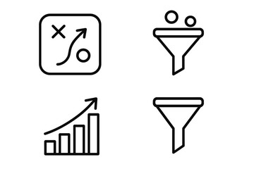 Business and marketing linear icon set. Strategy, sales funnel, data analysis, and growth symbols. Thin line vector pictograms for website and app design. Filter and sort icons.