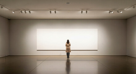 Obraz premium Contemplation in Gallery: Woman Viewing Minimalist Art