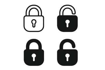 Lock icon collection with open and closed padlock symbols. Vector graphic set for concepts like security, privacy, data protection, access, safety, and password authentication.