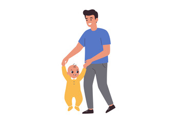 Father helping child walk. Perfect for parenting articles, childcare blogs, familythemed designs, child development materials, and educational websites.