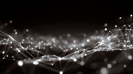 Abstract network with glowing nodes and connecting lines against dark background