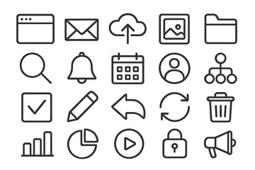Universal line icons set for web, mobile app UI. Business, technology, finance, marketing pictograms. Editable stroke vector symbols for website, infographic, presentation.
